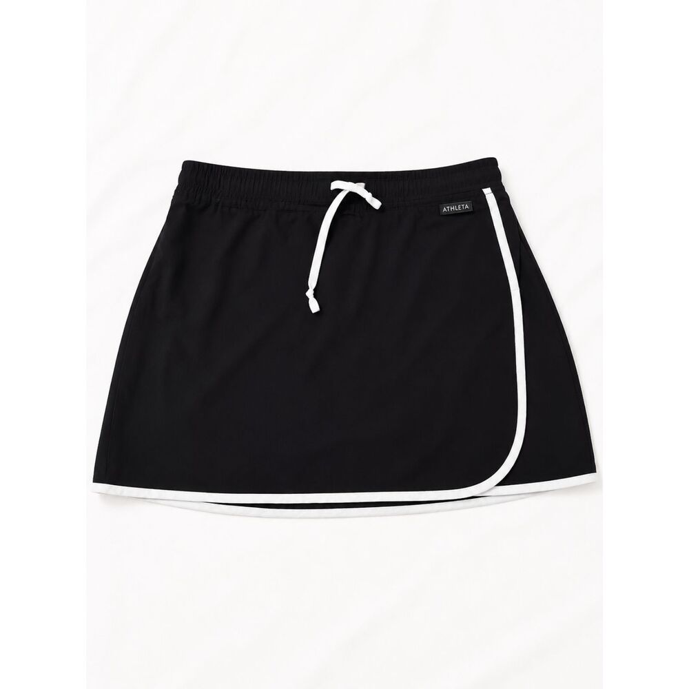Athleta Black White Piped Athletic Skort Drawstring Tennis Running Skirt Size 8